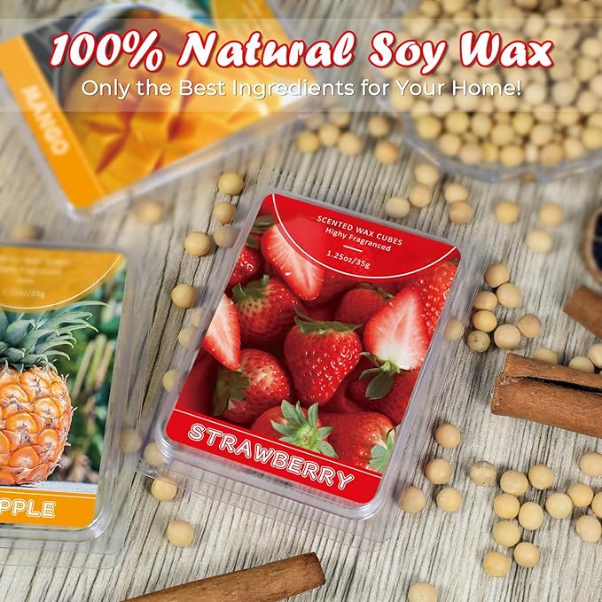 SCENTORINI Wax Melts, 6 Pack Scented Wax Cubes,Wax Melts Strong Scent, Soy Wax for Wax Warmer - Mint, Watermelon, Strawberry, Mango, Passion Fruit, Pineapple