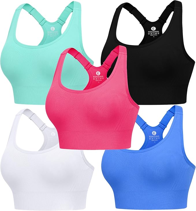 Evercute Adjustable Sports Bras for Women 3/4 Pack Racerback High Support Bras Padded Workout Bras Seamless Yoga Athletic Bra