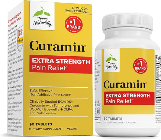 Terry Naturally Curamin Extra Strength - Curcumin & Boswellia Supplement for Healthy Circulation Support - Turmeric Supplement to Support Joints, Muscle Health & Endorphin Production - 90 Tablets