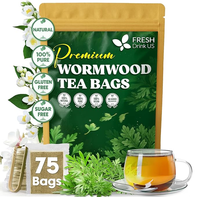FreshDrinkUS, Premium Wormwood Tea - 75 Tea Bags - Handcrafted Herbal Blend, Caffeine-Free β Smooth Taste & Naturally Refreshing.