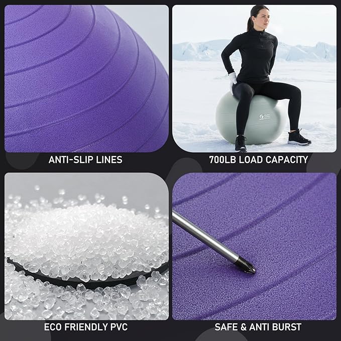 Gruper Yoga Ball and Pilates Ball,4 Sizes Exercise Ball for Fitness, Workout, Pregnancy and Physical Therapy,Quick Pump Included,Great as Yoga Ball Chair for Office or Home Gym Equipment