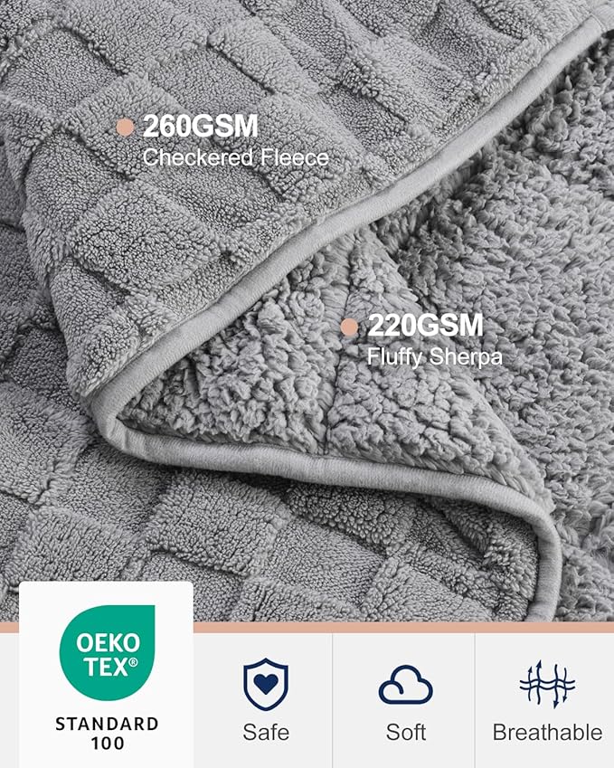 Kivik Dual Sided Weighted Blankets for Adults, Buttery Soft Stylish Checkered Heavy Blankets for Couch Sofa Bed - Ultra-Fluffy Fabric Brings Cloud-Like Comfort (48"x72",Grey,15 Pounds)