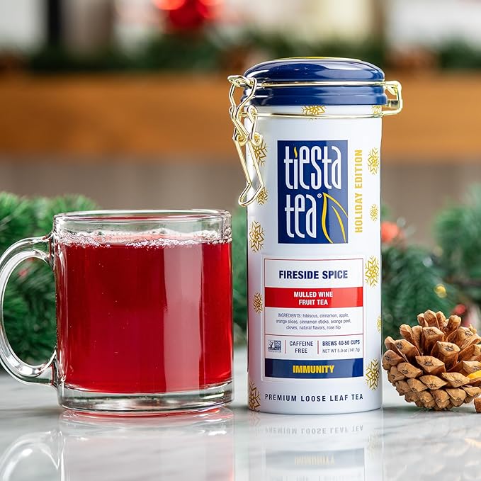 Tiesta Tea - Fireside Spice, Loose Leaf, Mulled Wine Herbal Tea, Premium Non-Caffeinated Blend, Makes Hot or Iced & Brews Up to 50 Cups, 5oz Refillable Tin