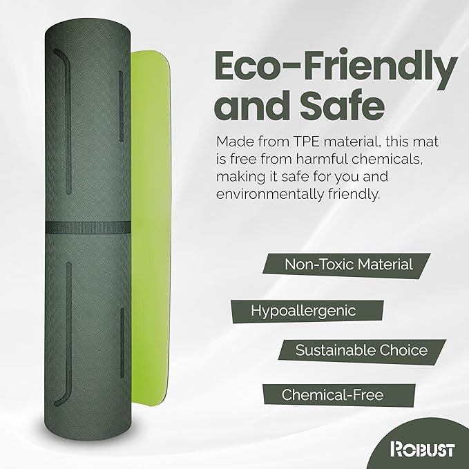 Robust Non-Slip Yoga Mat with Strap, 1/4" Thick TPE Eco-Friendly Workout Mat for Yoga with Position Lines and Texture Surface, Gym Mat for Women, Men, Pilates and Exercises Anti-Tear Sweat-Proof Exercise Mat
