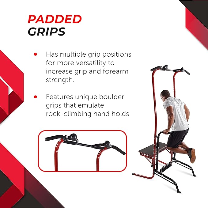 Stamina Power Tower - Dip Bar Pull Up Bar Station with Smart Workout App - Dip Bars for Home Workout - Up to 250 lbs Weight Capacity
