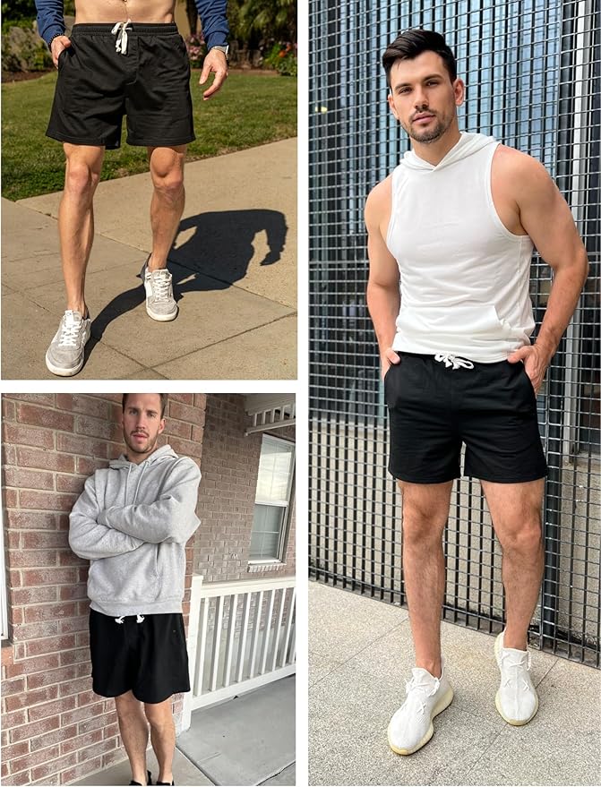 Deyeek 5.5 Inch Mens Pajama Shorts Sleep Cotton Lounge PJ Lightweight Elastic Waist Drawstring Nightwear Bottom with Pockets