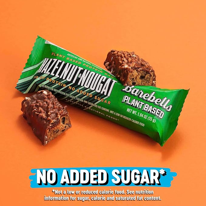 Barebells Vegan Protein Bars Hazelnut & Nougat - 12 Count, Pack of 2 - Plant Based Protein Bar with 15g of High Protein - Chocolate Protein Snacks with 1g of Total Sugars - On The Go Breakfast Bars