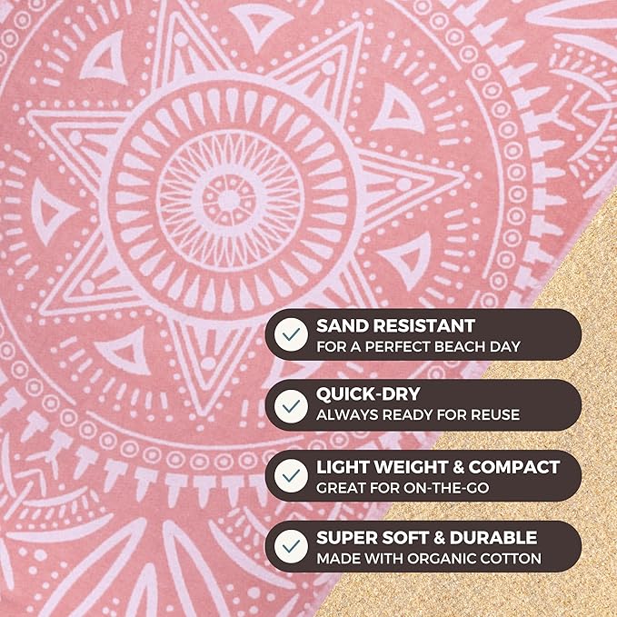 FESHKA Sand Free Turkish Beach Towel (37 x 67) Quick Dry Bath Towel, Oversized Beach Blanket, Lightweight for Travel - Made with 100% Organic Turkish Cotton - Lovesong (Pink)