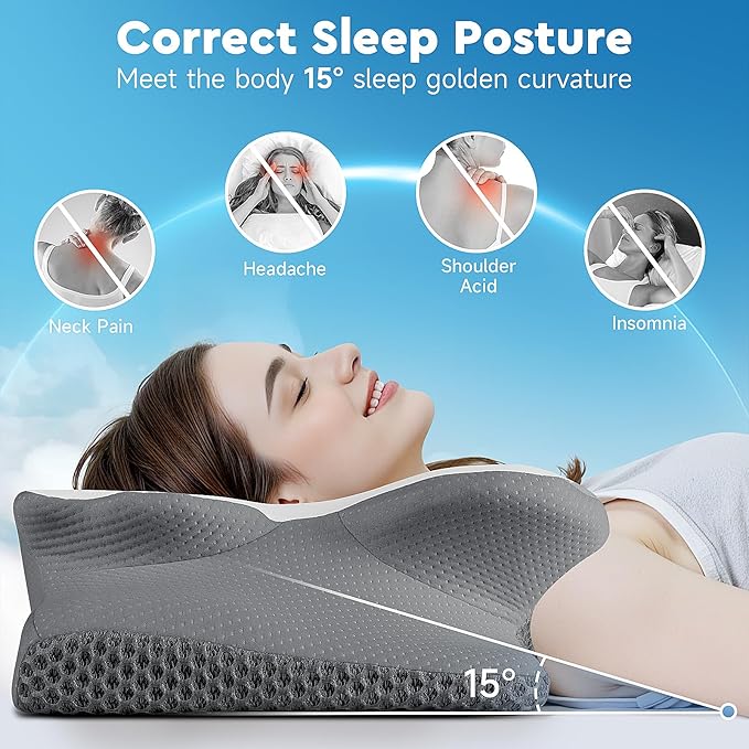 Cervical Neck Pillow, Memory Foam Neck Support Pillows for Sleeping, Shoulder Pillow for Side Sleepers, Back Stomach Sleepers, CertiPUR-US Certified, King Size, Grey