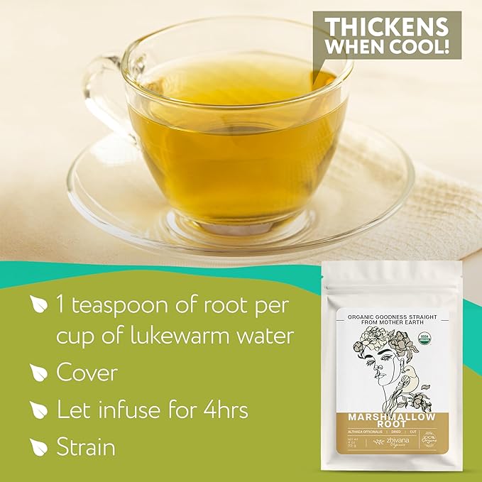 Marshmallow Root Tea (Althea Officinalis) โ Organic Marshmallow Root โ Throat Tea - Gut Lining, Digestion, Respiratory Health - Blood, Bones, Skin, Hair - Marshmellow Herb โ 4 Ounces