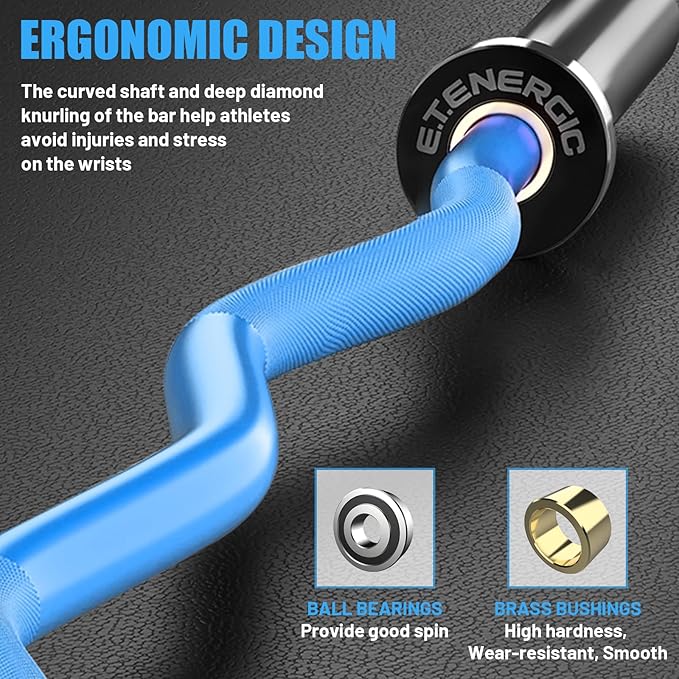 47" Olympic EZ Curl Bar 500-lbs Capacity Steel Barbell Suitable for 2" Weight Plates, 2-Inch Curl Bar for Weight Lifting,Hip Thrusts,Squat,Biceps-Home Gym Weight Bar