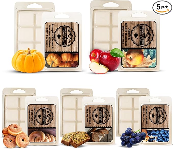 Wax Melts (Pack of 5) | HandPoured Soy Wax | Scent for Warmers | Made with Natural Oils | Pumpkin Kisses, Apple Bourbon, Cinnamon Sugar, Zucchini Bread, Blueberry