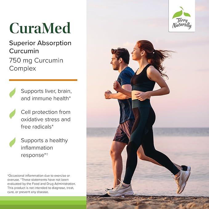 Terry Naturally CuraMed 750 mg - Antioxidant Supplement for Brain & Heart Health Support - Supplement with High-Potency Curcumin Complex - Kidney, Liver & Immune Health Support - 90 Softgels (1 Pack)