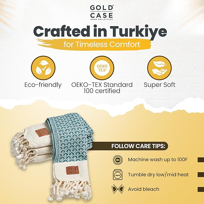 Gold CASE Turkish Hand Towels for Bathroom Set of 4 – 100% Cotton Bathroom Towels – Helen Kitchen Small Towel for Spa, Face, Tea & Dishcloth – Decorative Patterned Weave – Teal