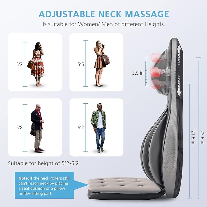 COMFIER Massager Chair with Heat, Shiatsu Neck Back Massager Portable with Compress & Rolling,Massage Chair Pad for Full Back,Neck,Full Body Pain, Gray