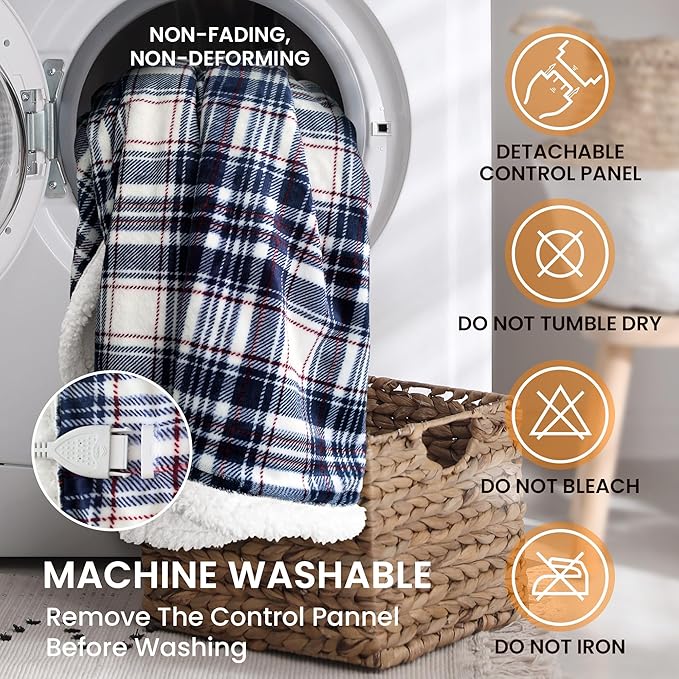 Heated Blanket Electric Throw-50''x60''Ultra Soft Cozy Plaid Flannel Fast Heating Electric Blanket with 10 Heat Levels & 10 Hours Auto Off, ETL Certified, Keep Warm in Couch Bed Office,Tartan