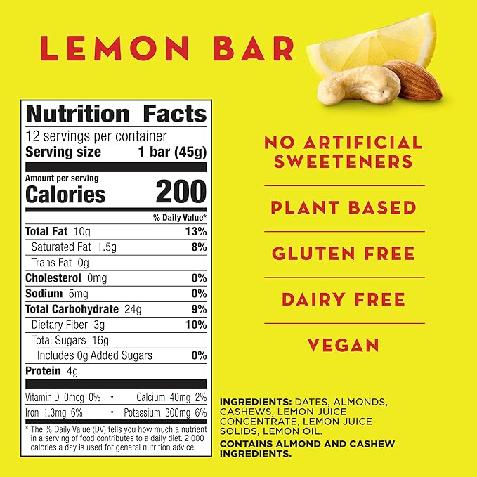 Larabar Lemon Bar Fruit and Nut Bars, Gluten Free and Vegan, 19.2 oz, 12 Ct