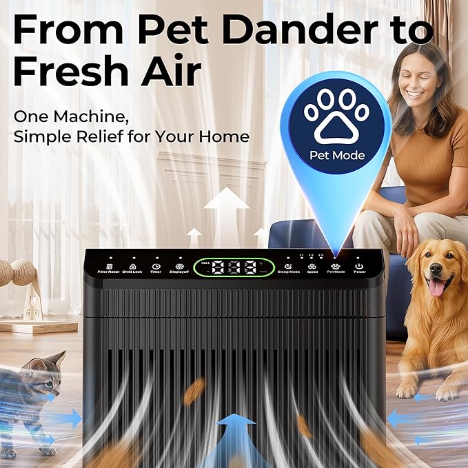 Air Purifiers for Home Large Room up to 2200sq.ft with Washable Filters, EVALIT Air Purifier for Bedroom with Fragrance, PM 2.5 Display Air Quality Sensor for Smoke Dust Odors, Black, 1Pack+3Modes