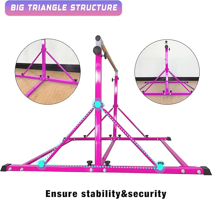 Gymnastic Bar for Kid and Teenage Ages 3-25, 5 FT / 6 FT Base Length, 5 FT / 6 FT Height, Gymnastic Kip Bar Horizontal Bar for Gymnast, Gymnastic Training Equipment for Home and Club Use