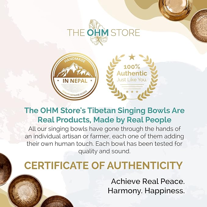 Ancient Design Large Tibetan Singing Bowl Set by Ohm Store — Relaxing Deep Tone Meditation Sound Bowl and Wooden Mallet Handcrafted in Nepal — Inner Space Bowl 6.5 Inch