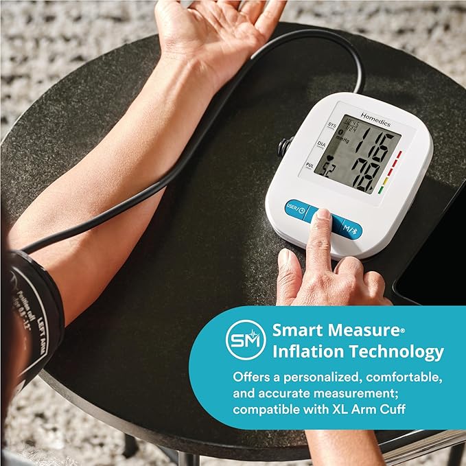 Homedics 500 Series Bluetooth Upper Arm Blood Pressure Monitor for Home Use, Voice Out Guide, Smart Measure, Irregular Heartbeat Detection, 2 Users, 120 Memories Each