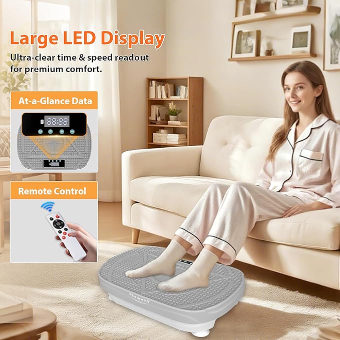 Homesy Vibration Plate Exercise Machine, Vibrating Plate for Lymphatic Drainage, Full Body Shaking Workout Fitness Platform Board, Sport Gym Equipment for Weight Loss Fat Burner