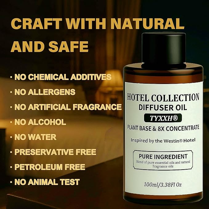 Hotel Collection Diffuser Oil, Westin Inspired Essential Oils for Waterless, Cold Air, Ultrasonic & Reed Diffusers, HVAC, Long-Lasting White Tea Fragrance for Home, Office, Spa - 3.38fl oz/100ml