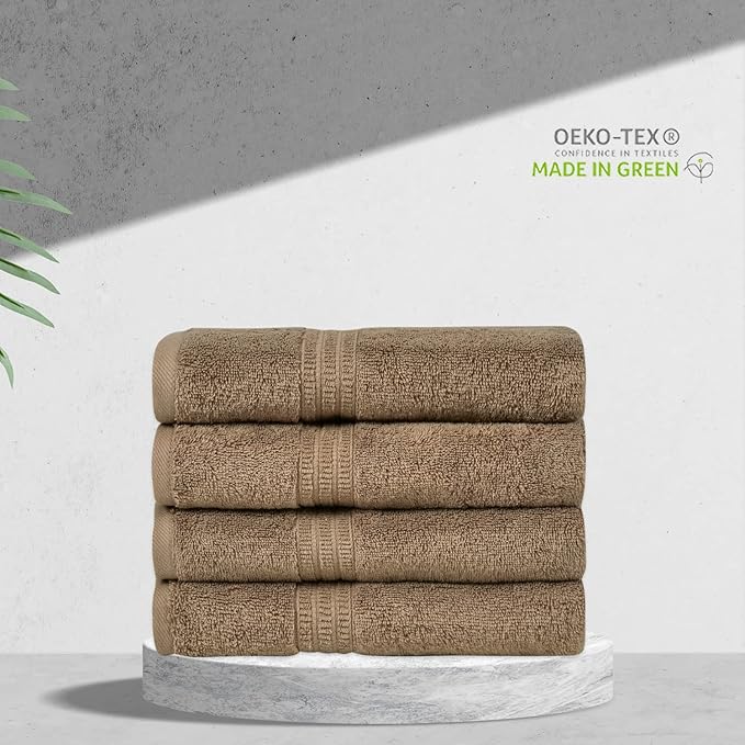 HOMELOVER 4 Piece Luxury Hand Towel Set - 100% Organic Cotton, 500 GSM, Hotel Quality, Highly Absorbent, Soft & Quick Drying Bathroom & Kitchen Towel for Face & Hand Washing (Cone Brown)