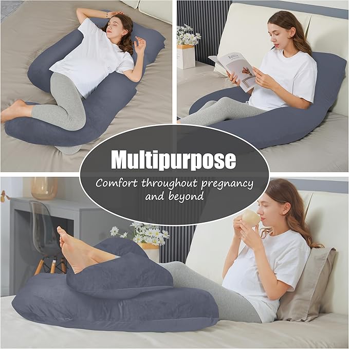 HIPHOP PANDA U-Shaped Pregnancy Pillow for Sleeping - Full Body Maternity Support Pillow with Removable Cover - Comfort for Back, HIPS, Legs, Belly - 57 Inch for Pregnant Women, Dark Grey