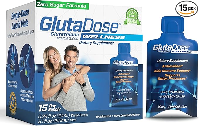 Liquid Glutathione Drops, Lemon Berry Flavored Acerola with Zinc, Daily Vitamin & Mineral Blend, Zero Sugar Formula, 0.34 fl oz, Pack of 15