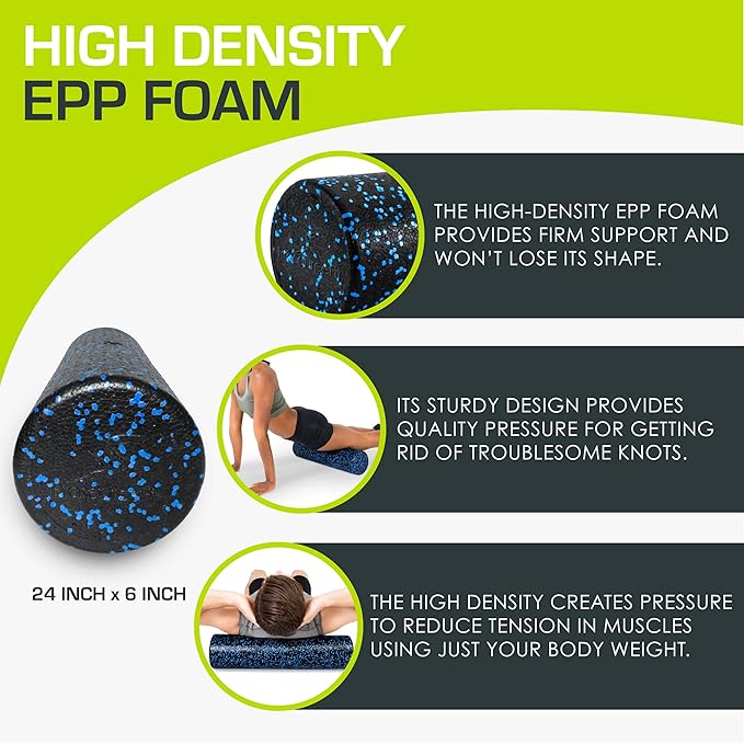 ProsourceFit High Density Foam Rollers 12 - inches Long, Firm Full Body Athletic Massage Tool for Back Stretching, Yoga, Pilates, Post Workout Muscle Recuperation