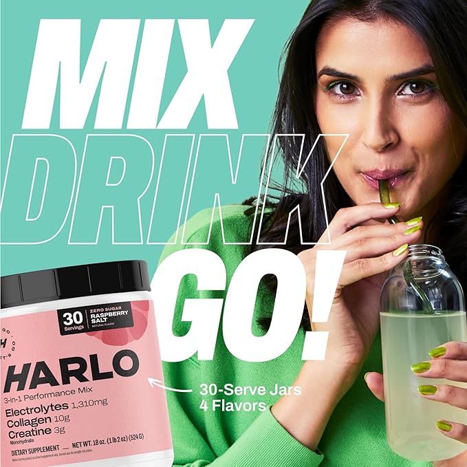 Harlo - Citrus Salt Electrolyte Drink Mix with Bovine Collagen & Creatine - Creatine Monohydrate Powder - Energy Drink Powder - Pre Workout Powder - Sugar Free Energy Drinks - Post Workout Recovery