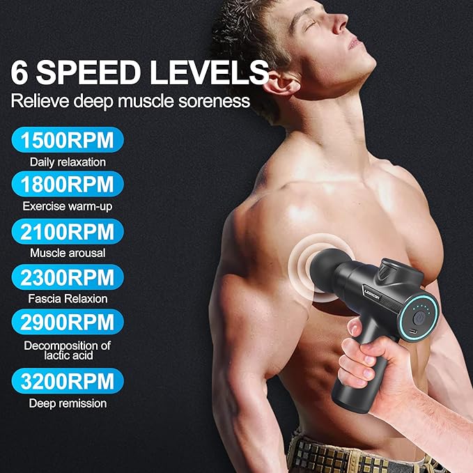 Mini Massage Gun,Portable Deep Tissue Muscle Fashion Back Massager, Handheld Percussion Massager for Pain Relief with 6 Intensities, 4 Heads, Gifts for Men and Women