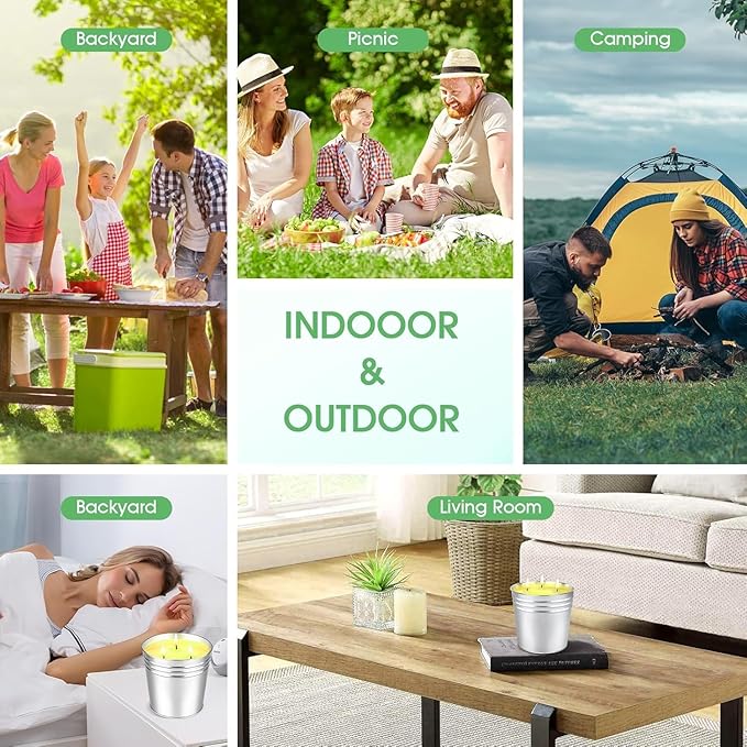 Set of 2 Citronella Outdoor Candle - 17 oz Large 3-Wick Soy Wax Candle with up to 180 Hours of Burning time, Perfect for Yards, Gardens, Balconies and Camping.