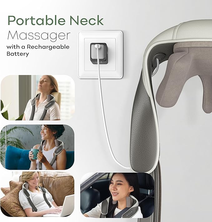 Electric Shiatsu Neck and Back Massager for Pain Relief - Deep Tissue Massager w/Heat Function to Relax Muscles - Cordless Shoulder & Neck w/ 4D Kneading Heated Massage - Ideal Gift