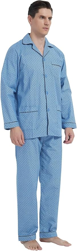 GLOBAL Men's Pajamas Sets 100% Cotton Flannel Sleepwear Long-Sleeve top & Bottom