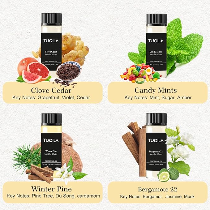 Hotel Luxury Waterless Diffuser Essential Oil Set(10x 20mL), Aroma Scent Oils My Way, Mysterious, Oud Wood, Candy Mints, Bergamot Usage Cold Air Diffuser Aromatherapy Home, Car, Office