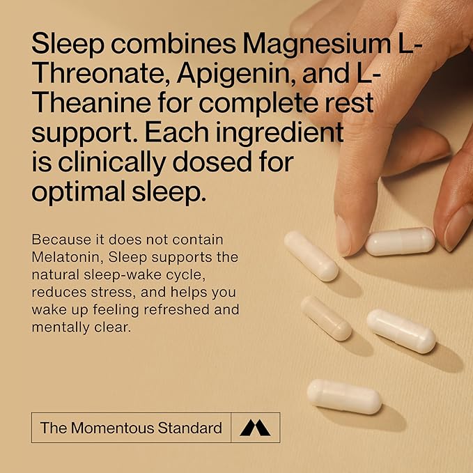Momentous Sleep Pack - Magnesium Glycinate, Magnesium L-Threonate, and Apigenin - NSF Certified for Sport - 30 Servings