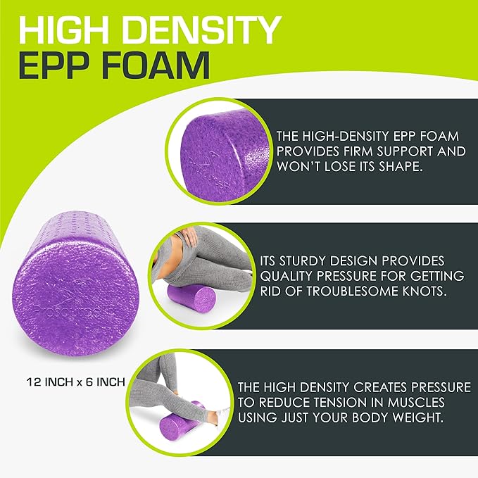 ProsourceFit High Density Foam Rollers 12 - inches Long, Firm Full Body Athletic Massage Tool for Back Stretching, Yoga, Pilates, Post Workout Muscle Recuperation