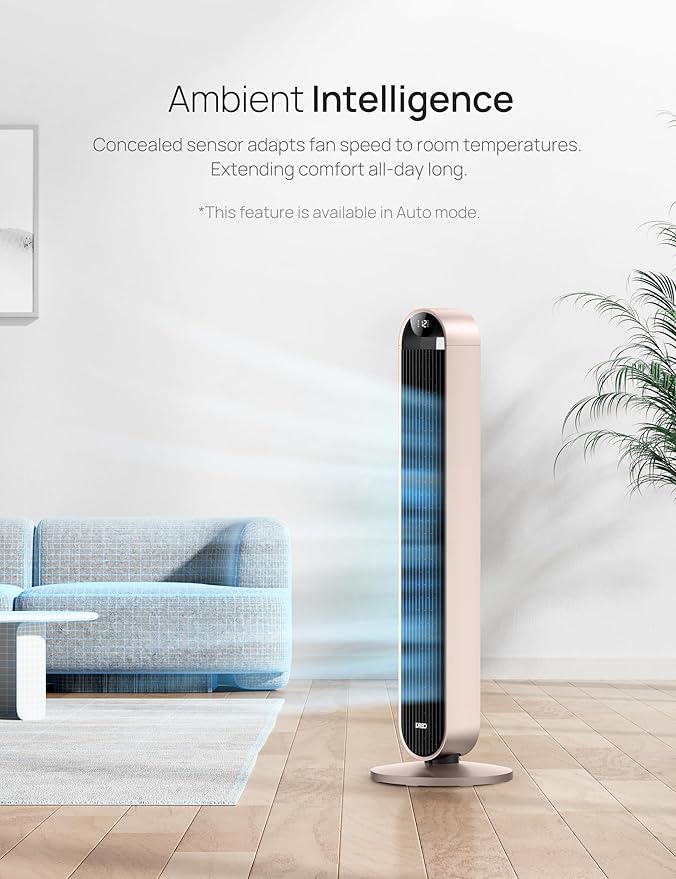 Dreo Smart Tower Fan Voice Control, 120ยฐ Oscillating Fan Works with Alexa/Google/App/Remote, 42 Inch, 25dB Quiet DC Bladeless Fan for Bedroom,12 Speeds, Floor Fan for Home, Office, Pilot Max S