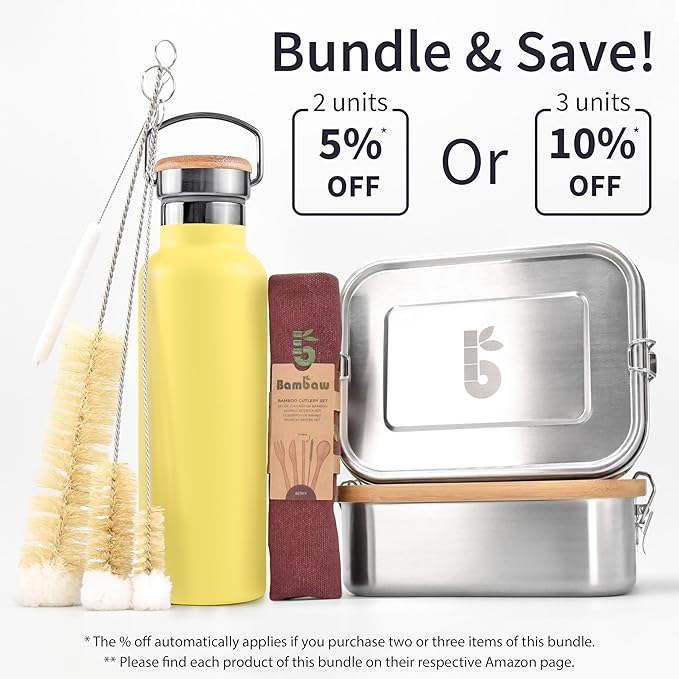Bambaw Insulated Water Bottle 1l, Yellow Water Bottle, Stainless Steel Water Bottle 1l, Leakproof Water Bottle, Thermal Water Bottle, 1l Insulated Water Bottle, 1l Metal Water Bottle – Yellow Beam
