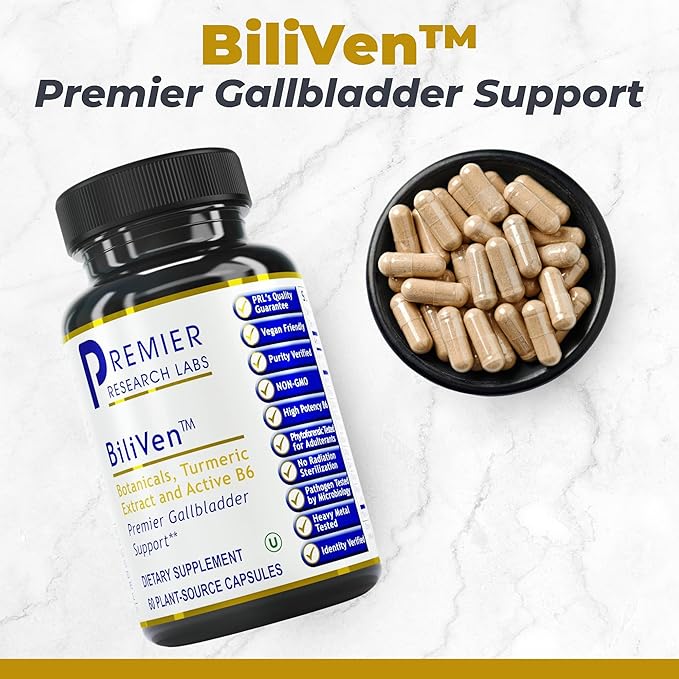 Premier Research Labs BiliVen -Gallbladder & Liver Cleanse Supplement, Gallbladder Support Pills with Artichoke Extract, Milk Thistle, Vitamin B6, Beet Root, Turmeric, Curcumin- 60 Vegetarian Capsules