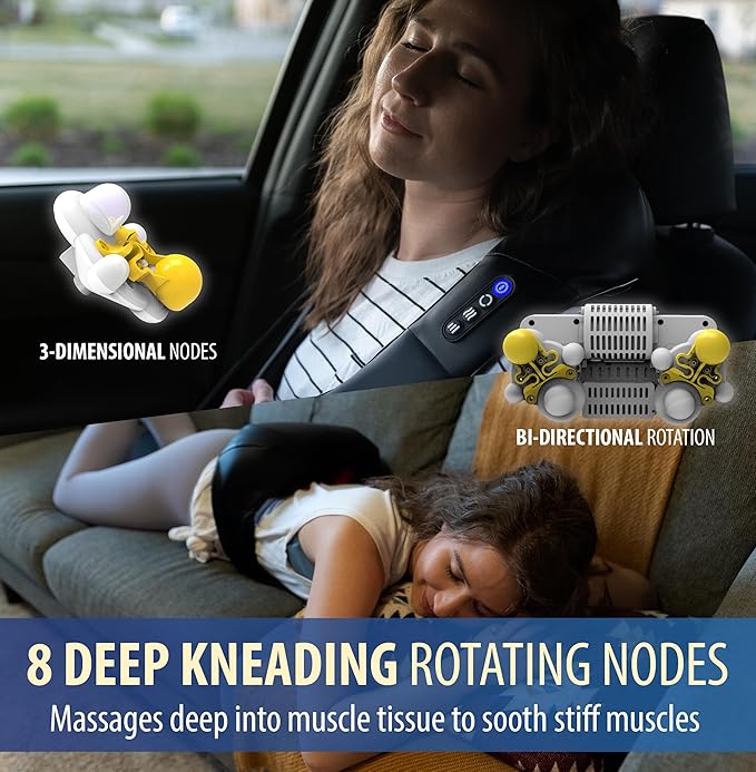 Zyllion Shiatsu Neck and Back Massager with Heat - Cordless Rechargeable 3D Electric Kneading Deep Tissue Massage for Muscle Pain Relief, Black, ZMA-28RB