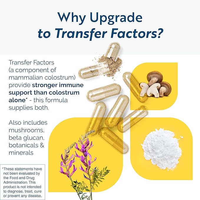 Transfer Factor Multi-Immune Support Supplement - Clinically Researched Immune Support Formula with Colostrum, Mushrooms, Green Tea, and IP-6 - Promotes Healthy NK Cell & T-Cell Function, 90 Capsules