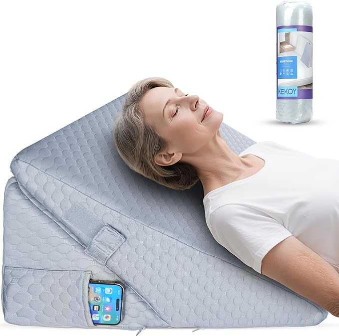 Adjustable Wedge Pillow for Sleeping Apnea, Acid Reflux Relief, Back Pain, Snoring & Post Surgery Recovery, Memory Foam Bed Wedge Pillow with Removable Washable Cover & Handle-Grey 9 & 12 Inch