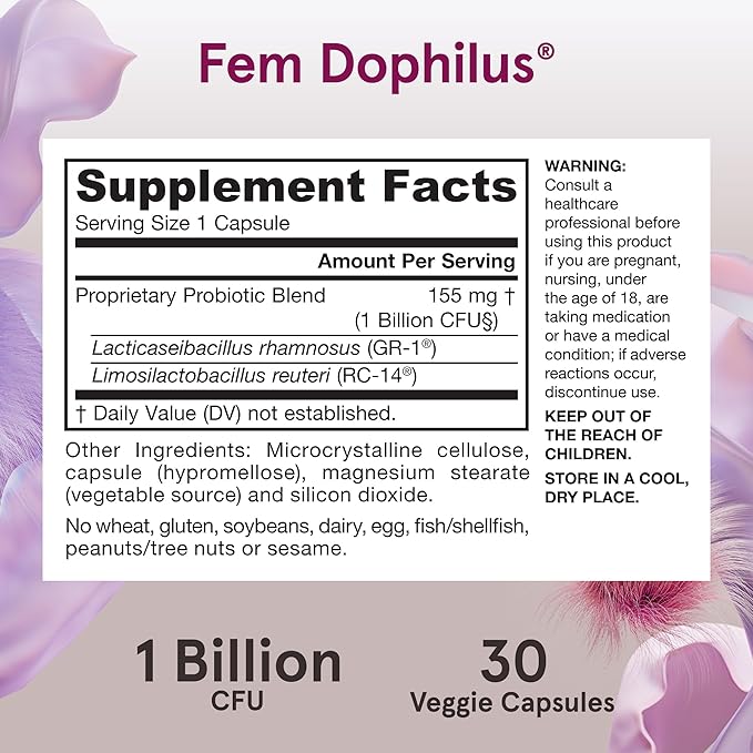 Jarrow Formulas Fem-Dophilus - 1 Billion Organisms Per Serving - 30 Veggie Capsules - Women’s Probiotic - Urinary Tract Health - Up to 30 Servings