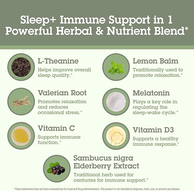 Quantum Health Sleep Immune Melatonin 5mg Support Supplement L Theanine Valerian Root + Elderberry Vitamin C & D Immunity Boost Daily Whole Body Wellness for Women & Men - 30 Capsules