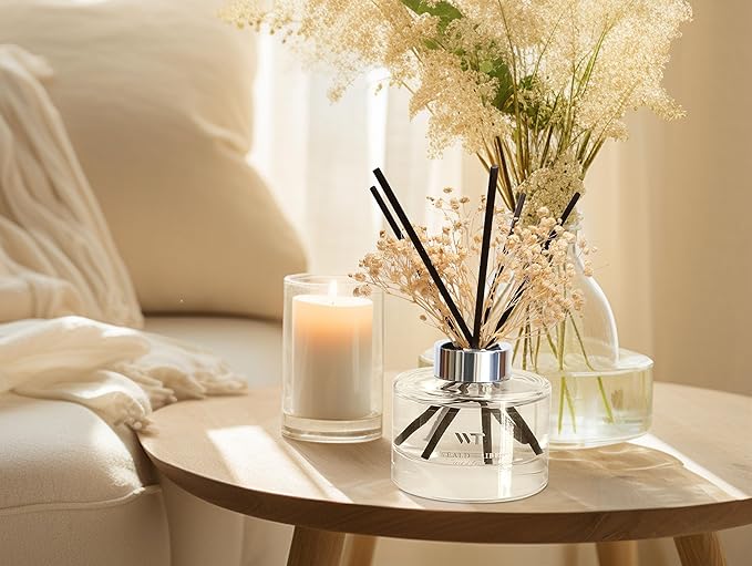 Flower Reed Diffuser Set Gardenia Scent for Bathroom Accessories Shelf Decor & Air Fresheners, Sticks Defusers with 5.1 fl oz Essential Oils & Leaves, House Bedroom Office Decor & Gifts