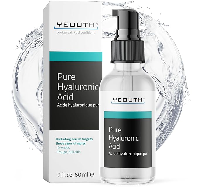 YEOUTH Pure Hyaluronic Acid Serum for Face 99% for Dry & Dull Skin, Hydrating Hyaluronic Acid Face Serum for Women & Men, For All Skin Types 2oz
