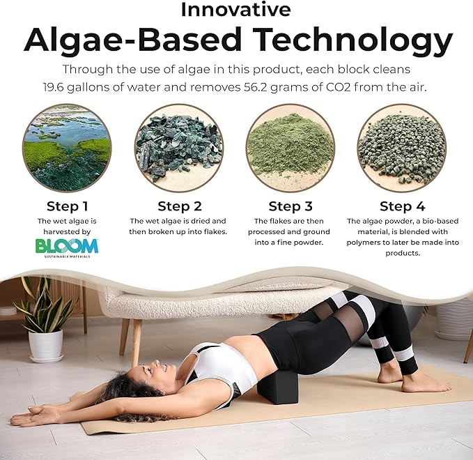 Oceanfoam Workout Block - High-Density Foam Exercise Block, Lightweight, Non-Slip for Stability & Support in Pilates, Yoga, Stretching & More - Algae-based EVA Foam, 9"x6"x4" (Black)